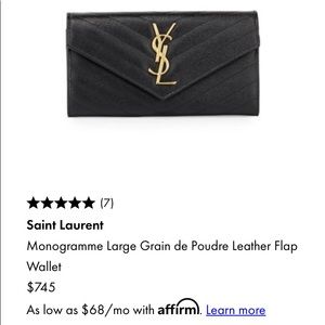 SAINT LAURENT
Monogramme Large Grain de Poudre Leather Flap Wallet